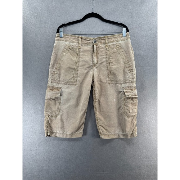 Gramicci Shorts Women Size 6 Tan Bermuda‎ Cargo Patina Dyed 3/4 Length Gorpcore - Picture 1 of 16